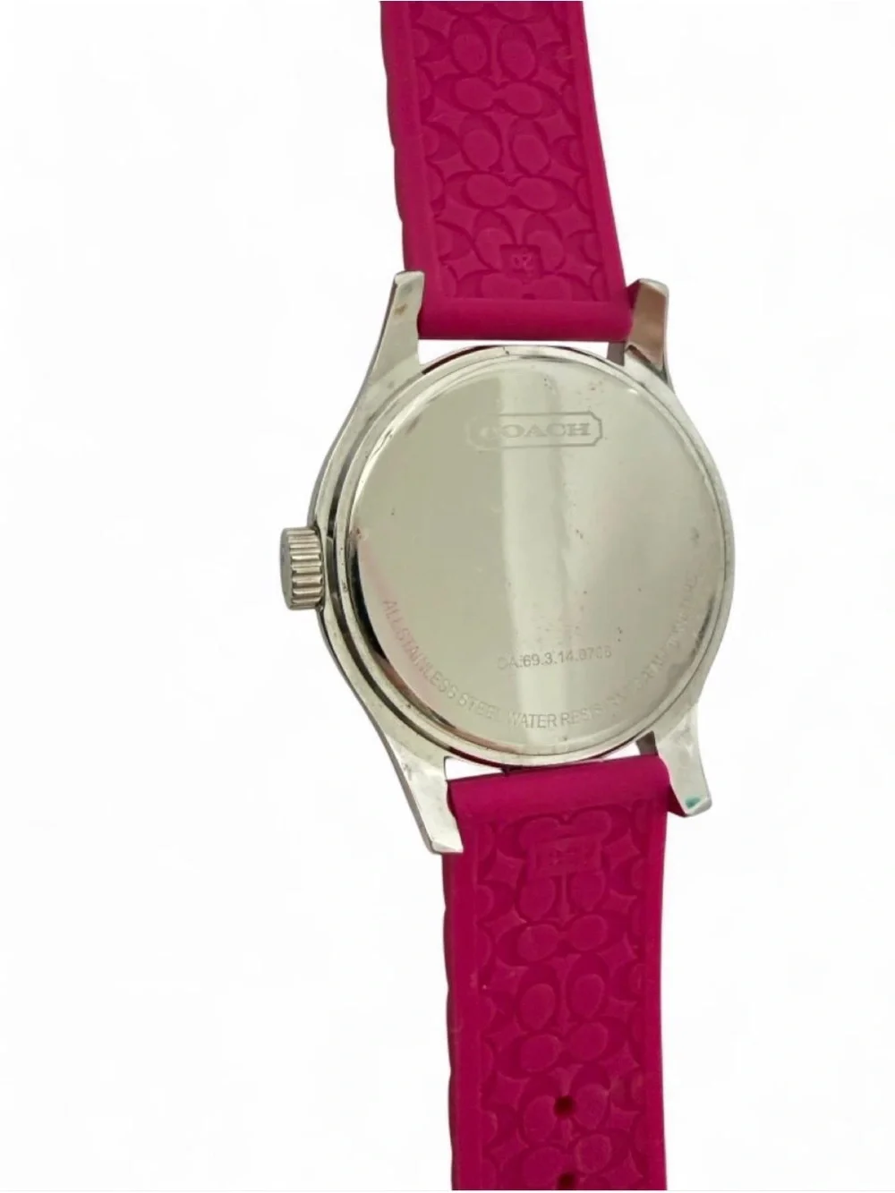Coach Hot Pink Silicone Strap Watch with Silver-Tone Case